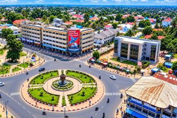 Une vue aérienne du Rond-Point Immokasaï, au centre-ville de Kananga, province du Kasaï-Central. Photo droits tiers
