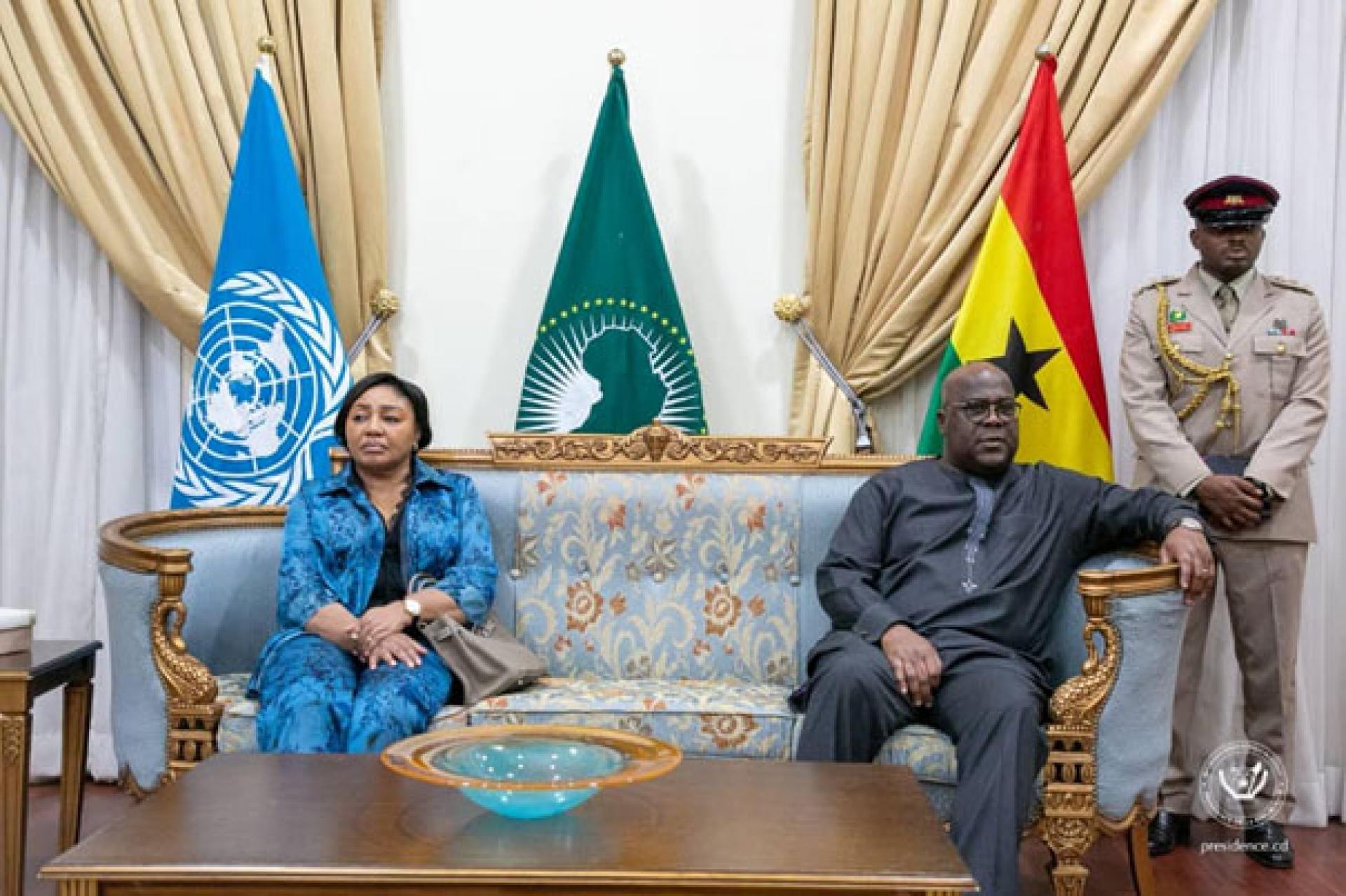 Le couple présidentiel congolais à son arrivée à Accra au Ghana. Photo cellcom présidence