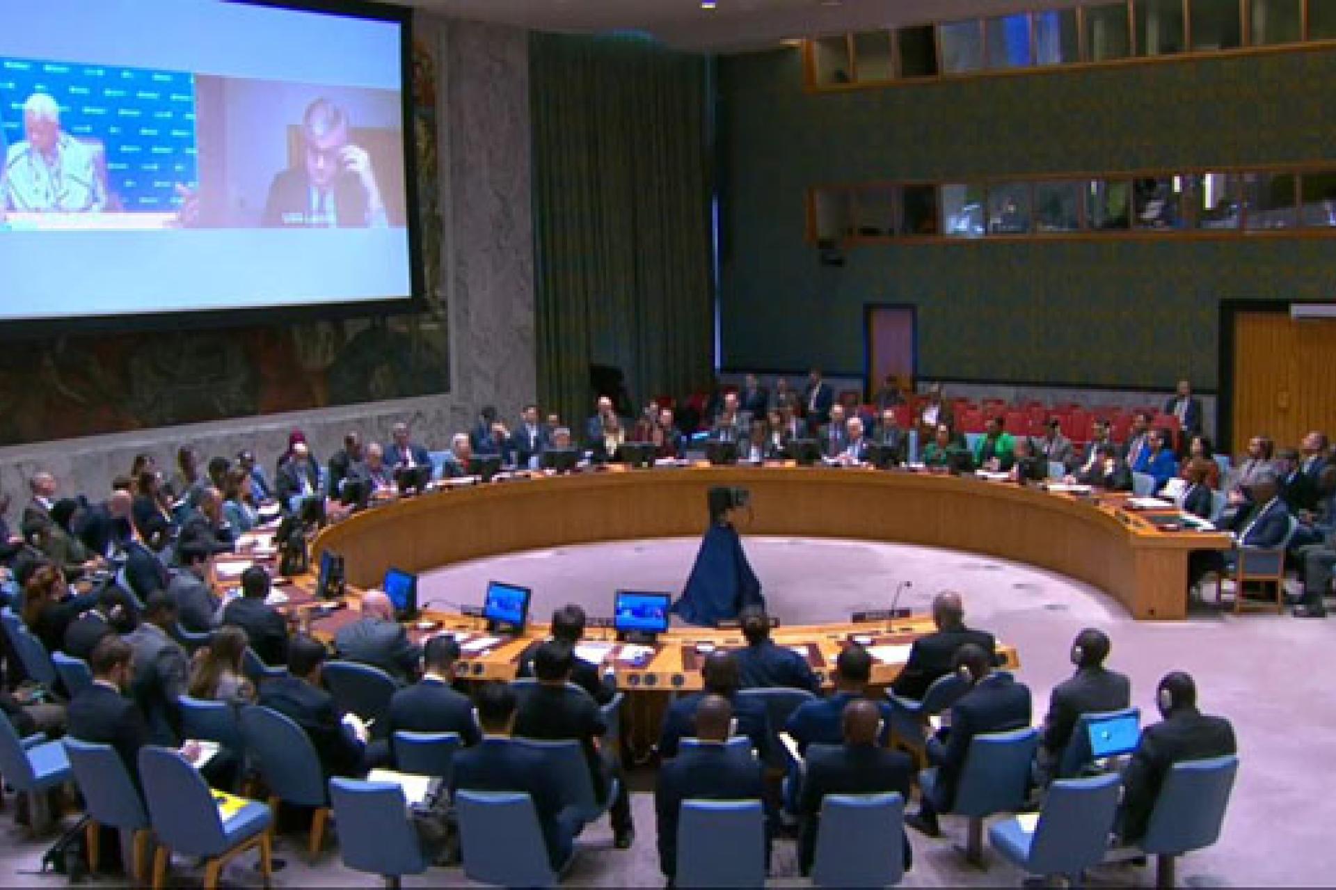 Une vue d'une réunion du Conseil de sécurité de l'ONU. 