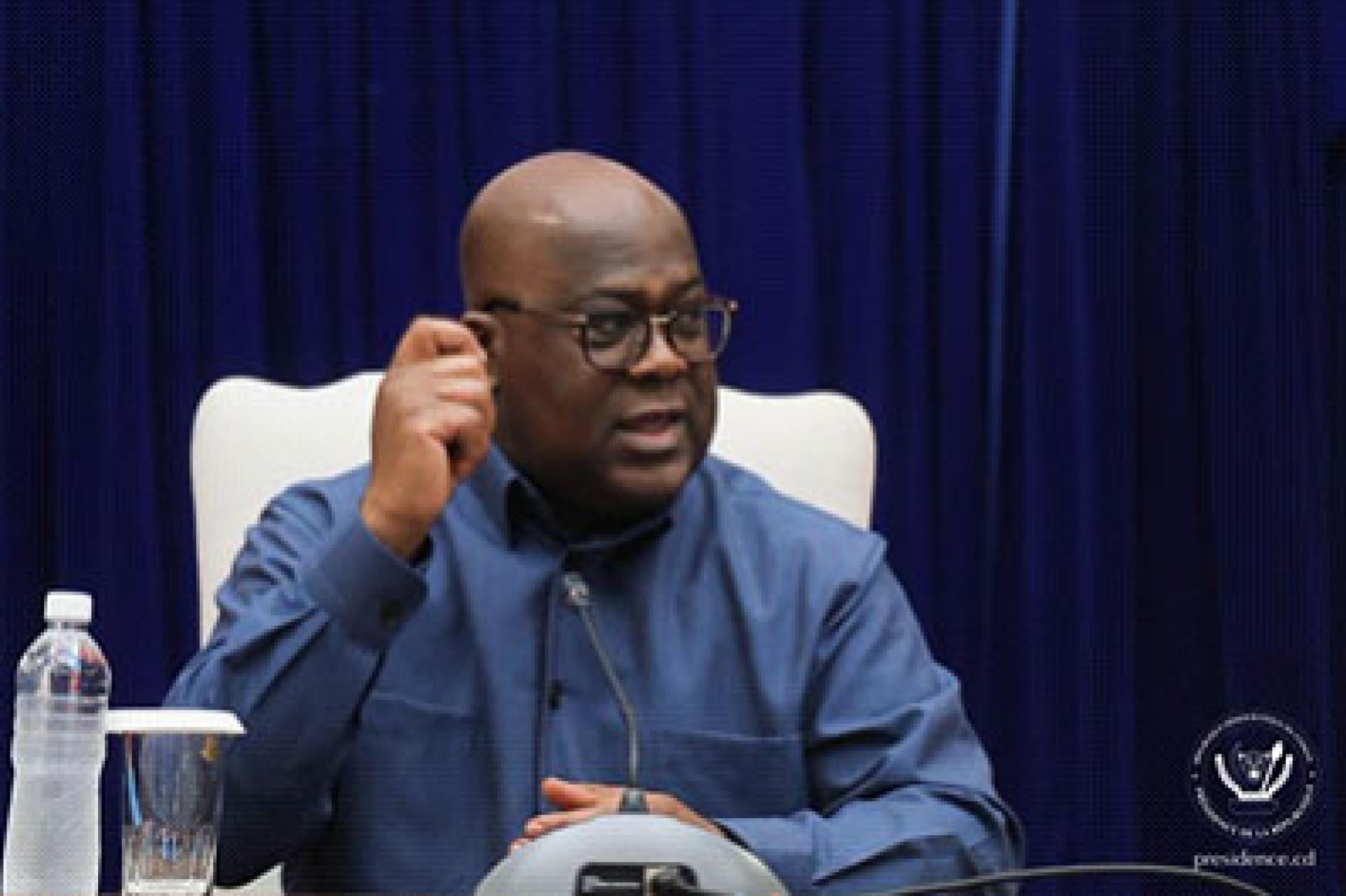 Le Président Félix Tshisekedi lors de la rencontre avec les membres de l'Union sacrée.  Photo cellcom présidence