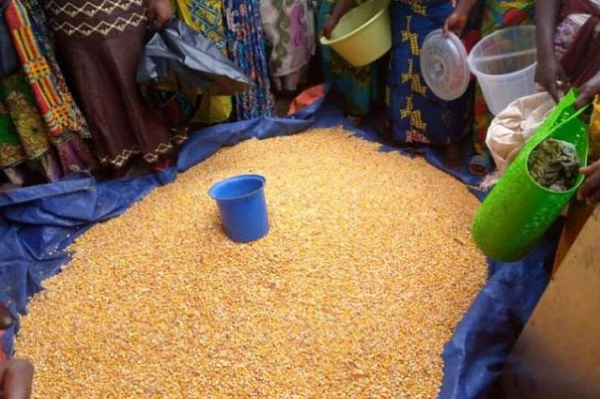 Une vue de la vente de maïs au marché central de Kananga.
