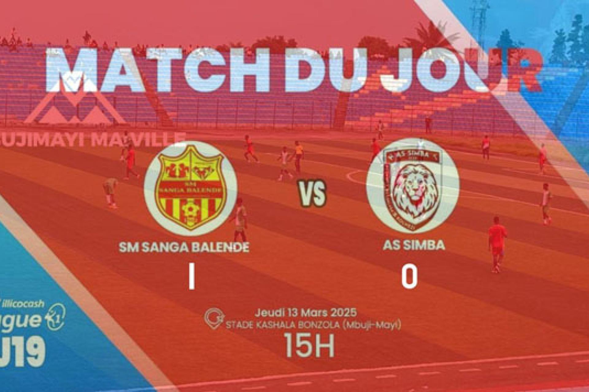 Le stade Kashala Bonzola a vibré, hier jeudi 13 mars lors de la rencontre de la 18ème journée de la phase aller-retour de l'Illicocash Ligue 1, opposant le SM Sanga Balende à l'AS Simba. Les Anges et Or ont remporté une victoire cruciale sur le score de 1-0, grâce à un but de Boukanga Diboua Jason inscrit dès la 20ème minute. Cette victoire permet au SM Sanga Balende de conserver sa 5ème place au classement avec 27 points, et de rester en lice pour les play-offs de la compétition. L'équipe de Mbujimayi a ré