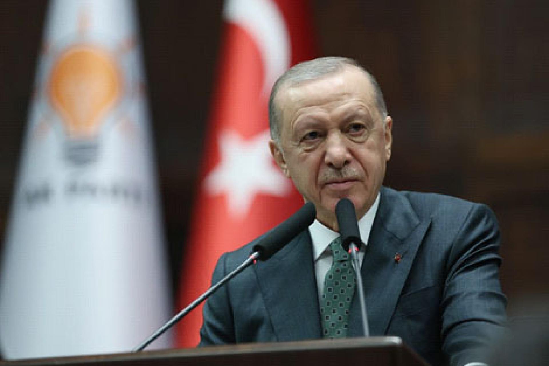 Erdogan lors de la réunion hebdomadaire du groupe de l'AK Parti au parlement turc à Ankara. Photo AA