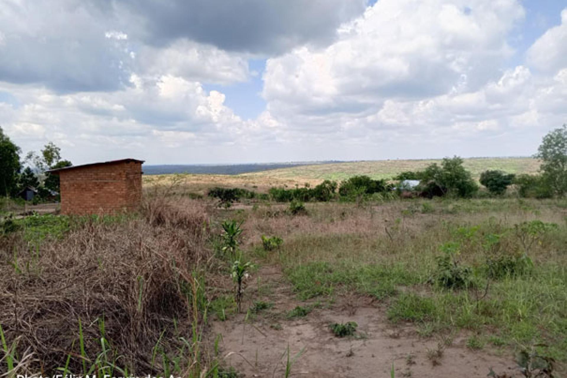 Une vue de l'entrée du camp Denise, un camp de réfugiés au Kasaï-Central. Photo fda