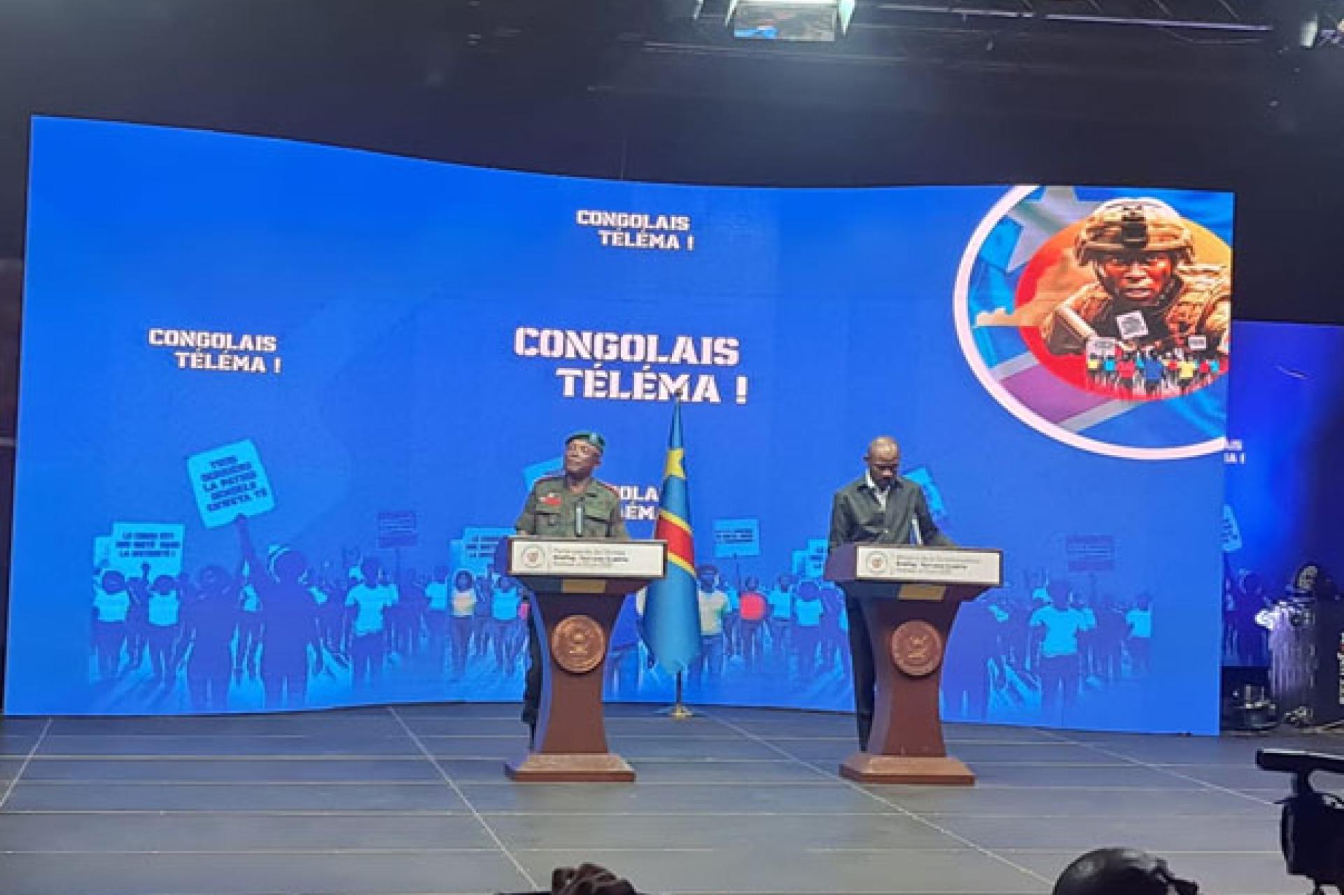 Les porte-paroles des FARDC et du Gouvernement éclairant l'opinion lors du briefing presse d'hier mardi 3 juin.