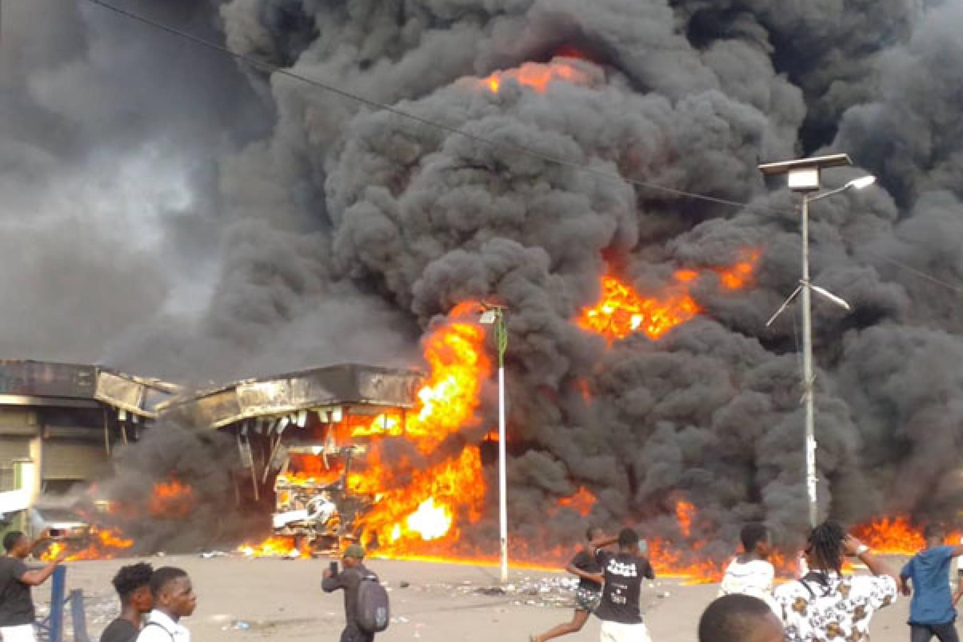 Filing station on fire