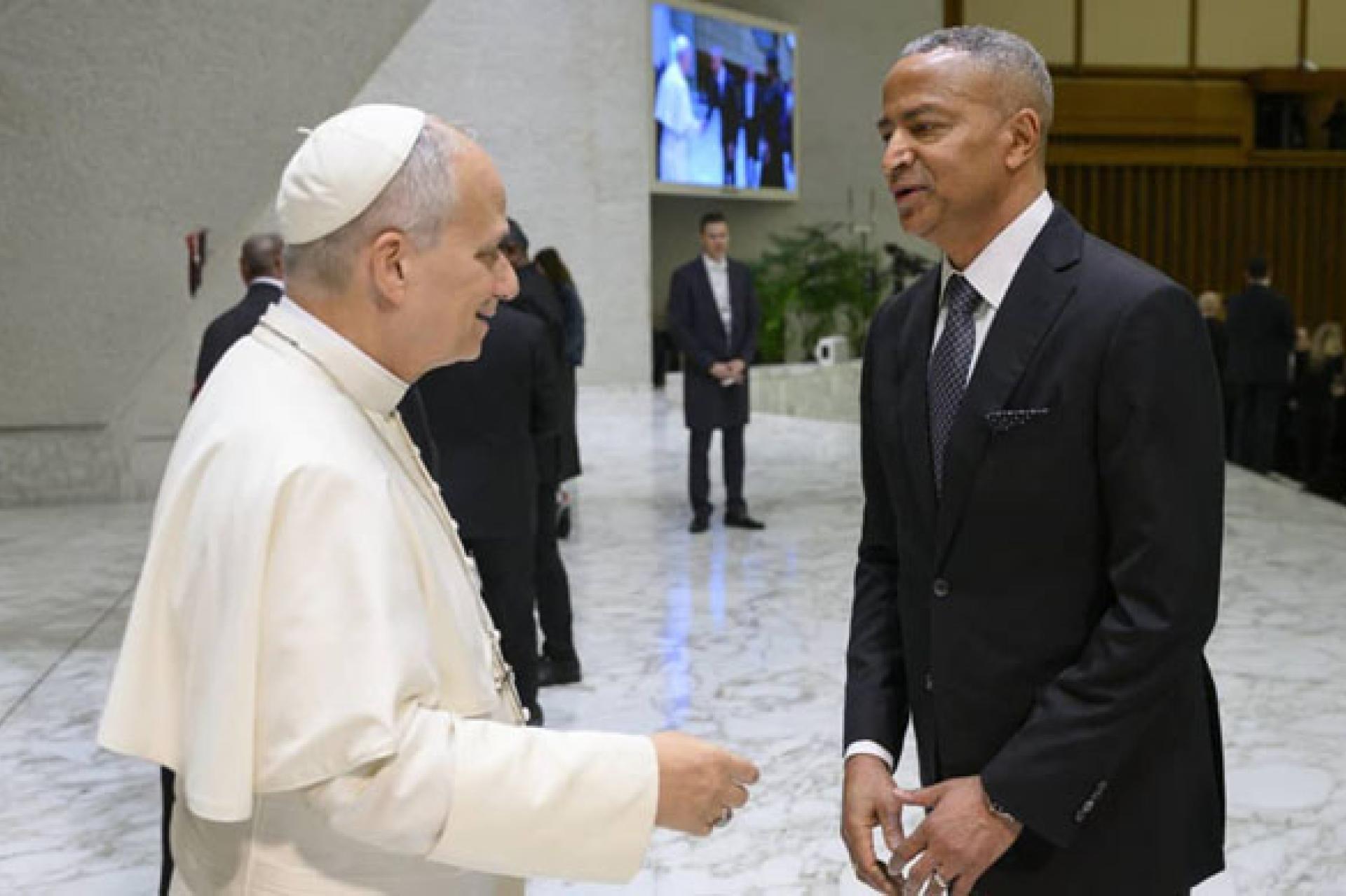 L'opposant Moïse Katumbi lors de son audience avec le pape Léon XIV au Vatican. Photo droits tiers